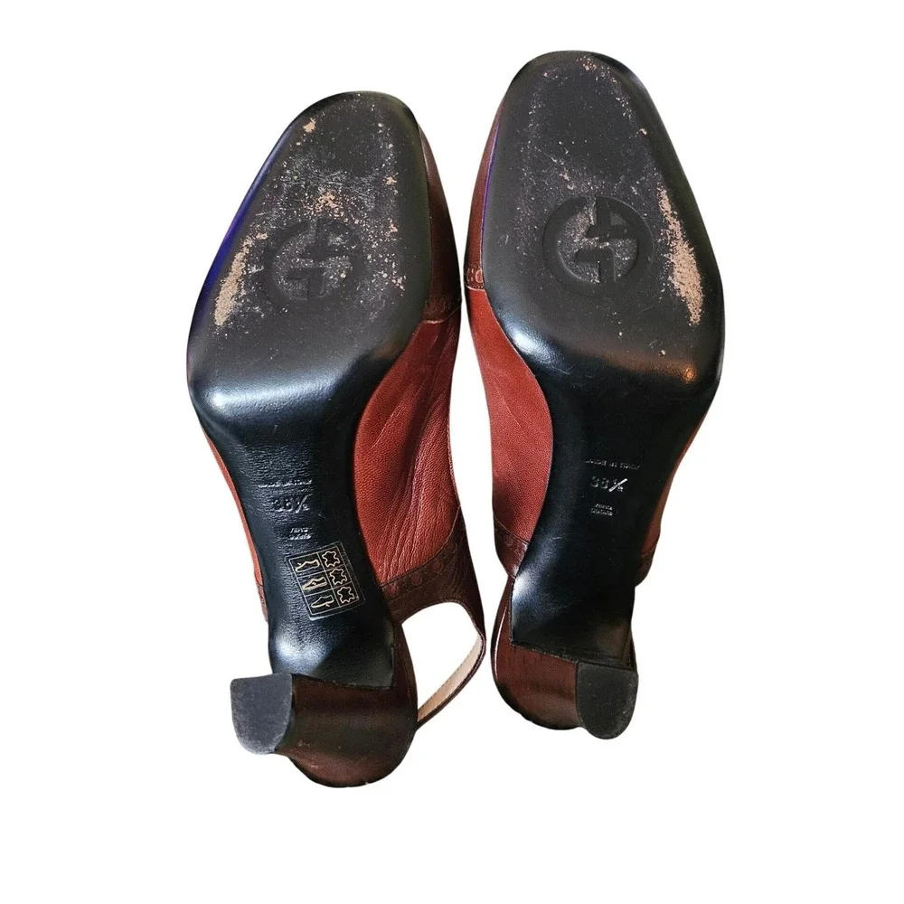 Giorgio Armani Vintage Slingback Heels Brown 38.5 US 8.5 Leather Wingtip Brogue